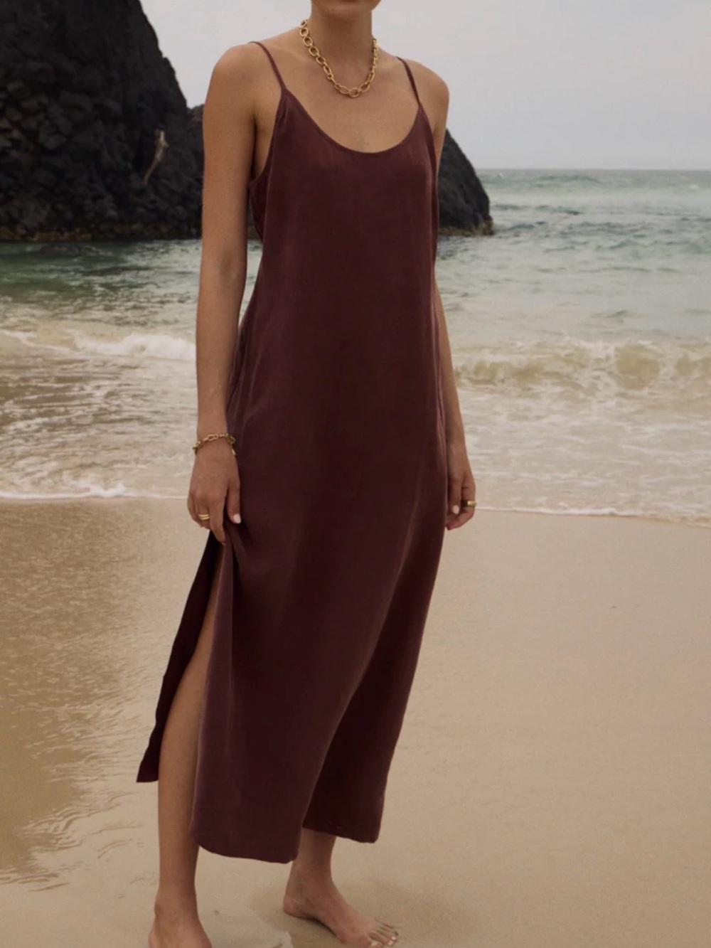 Afends Slip Maxi Dress in Deep Brown - Small